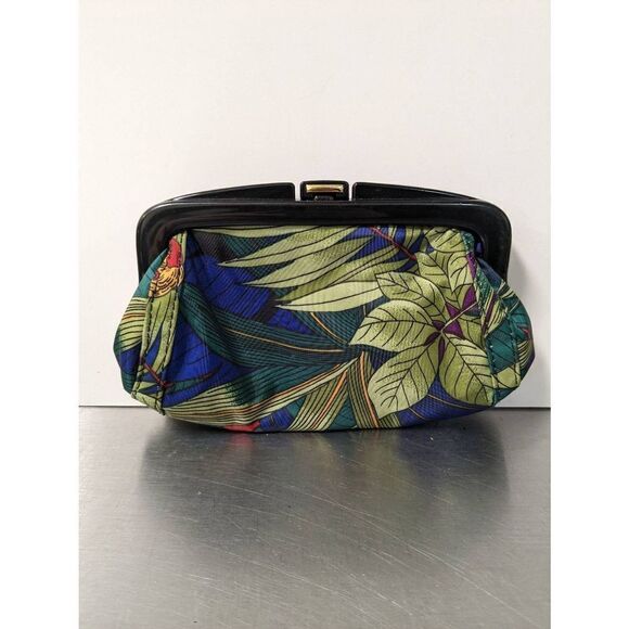 Vintage Tropical Makeup Purse Clutch Parrot Plastic Framed Snap - Picture 1 of 6